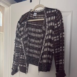 CAbi Brown and White Striped Cardigan Sweater